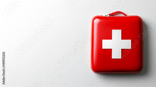 Emergency preparedness action health care first aid kit neutral background close-up view safety awareness
