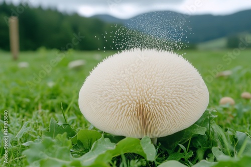 Obraz na płótnie A massive puffball mushroom releasing a cloud of spores into the air w salonie