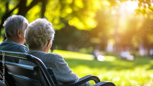 Two people sharing a quiet moment on a park bench, bathed in sunlight. A serene connection amidst nature.
