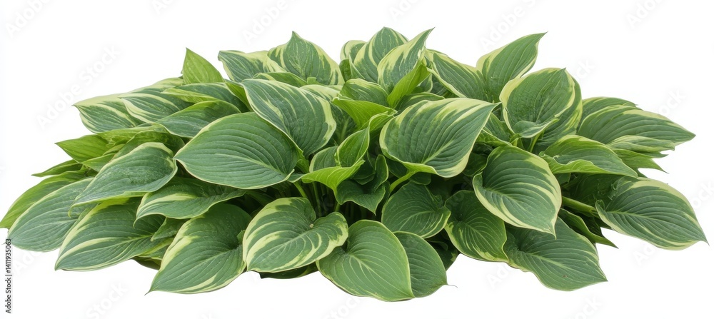 Isolated clumping Hosta plant with variegated green foliage, creating a naturalistic element