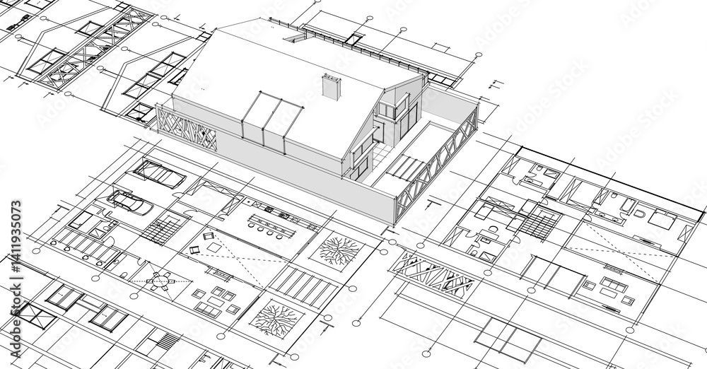 house architectural project sketch 3d illustration
house architectural project sketch 3d illustration