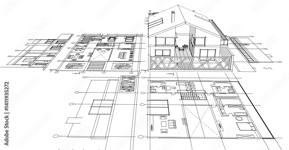 house architectural project sketch 3d illustration
house architectural project sketch 3d illustration