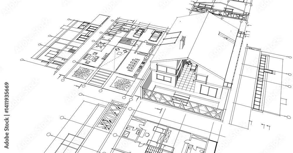 house architectural project sketch 3d illustration
house architectural project sketch 3d illustration