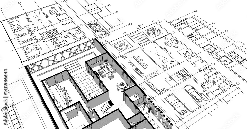 house architectural project sketch 3d illustration
house architectural project sketch 3d illustration