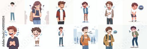 Vector flat design white background. Cartoon Characters Laughing
