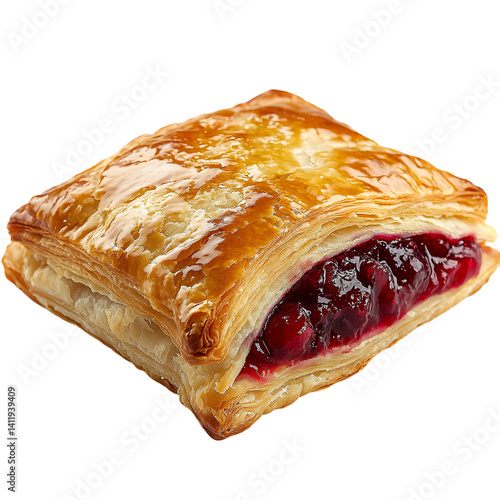 Cherry Puff Pastry with Cream Isolated With Background