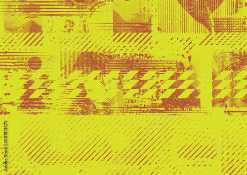 Background with glitch distorted grunge textures . grunge background texture with halftone dots, glitched shapes, textures and lines .Screen print vector background with grunge textured surface.