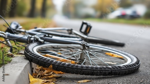 Wallpaper Mural An overturned bicycle near a curb showing-2 - mishap shadow cycle Torontodigital.ca