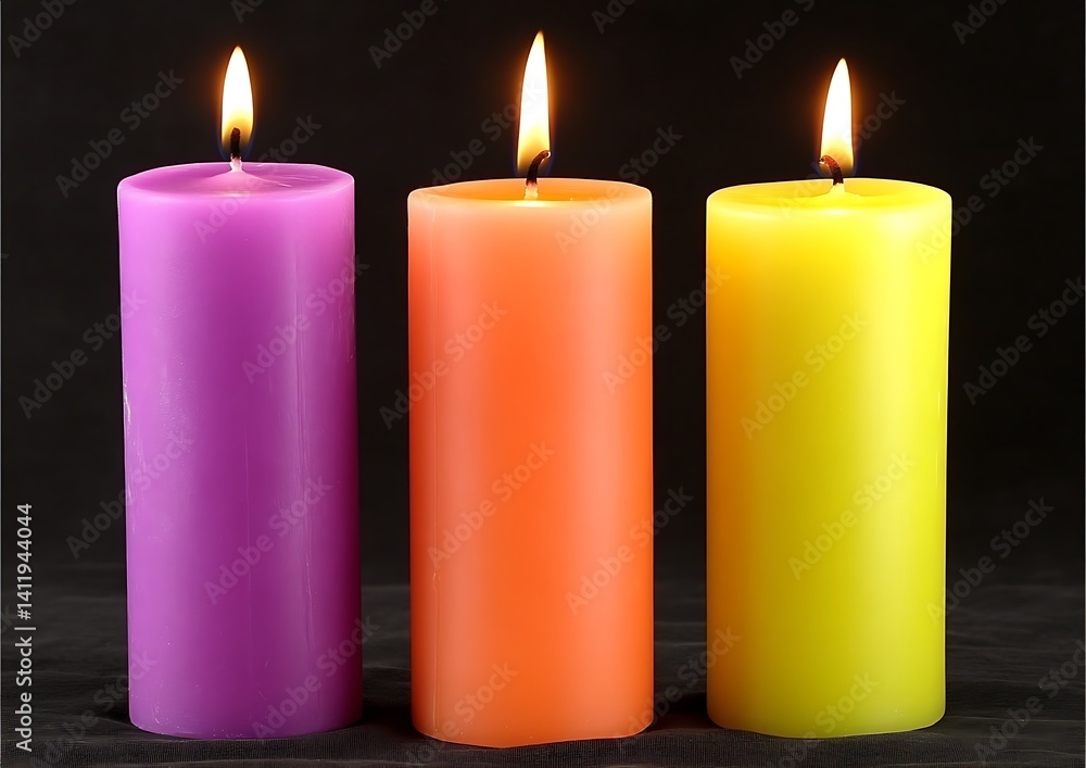 Three colored candles on dark background Three colored candles on dark background