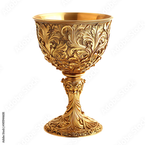 Ornate gold chalice with intricate floral design png