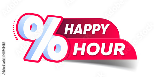 Happy hour label. Modern promotiona banner with percent sign. Happy hour logo for business or product promotion for a limited time offer.