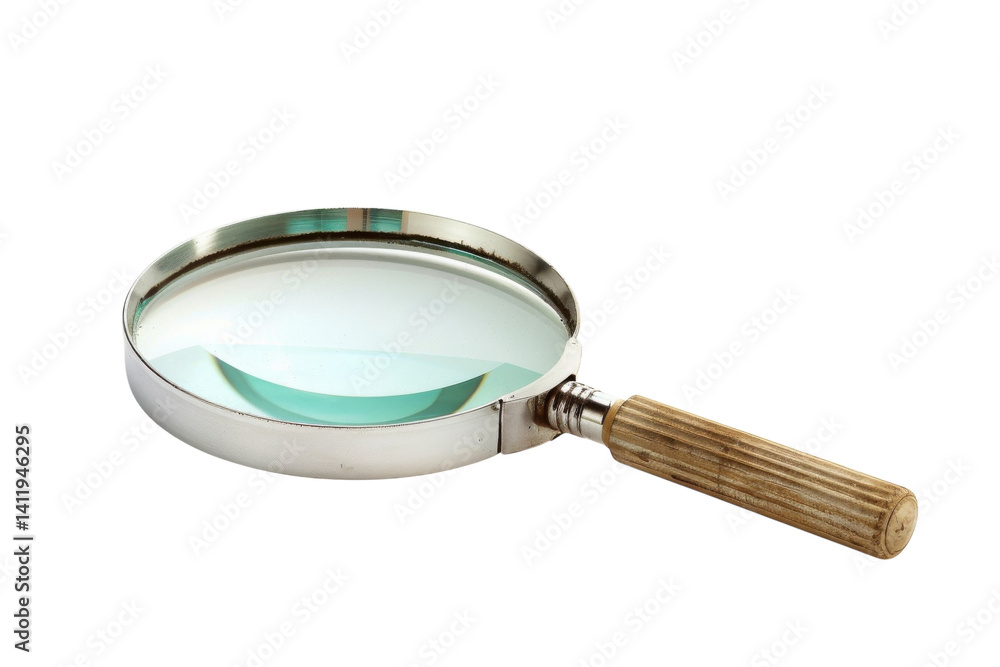 Fototapeta premium Intricate details revealed through a magnifying glass on a minimalist backdrop in soft light isolated on transparent background