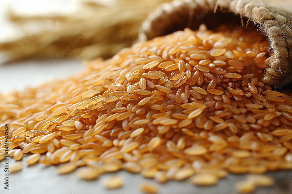 Fototapeta premium Golden oats scattered on a white background