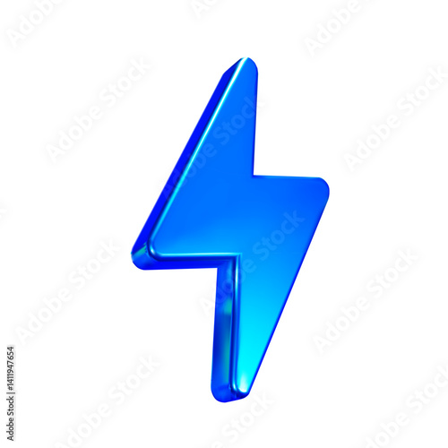 3d blue neon charger symbol. Holographic sign thunder. Symbol of energy, danger. Minimalistic electrical discharge. Vector illustration.