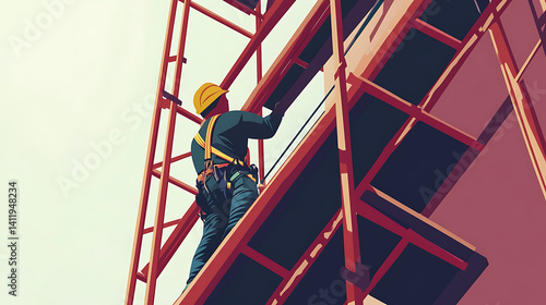 Scaffolder assembling scaffolding around a building. Featuring strength and safety