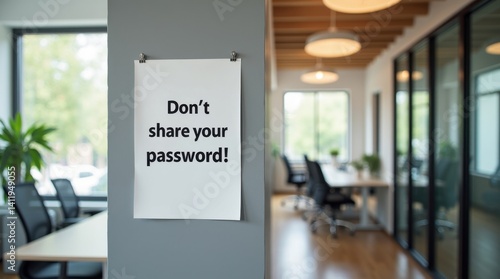 World password day awareness office space safety poster modern workplace bright environment informative concept