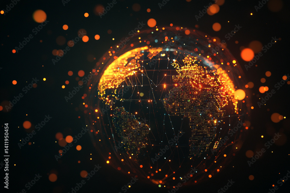 Global network connections illuminated world map glowing lights dark background Global network connections illuminated world map glowing lights dark background