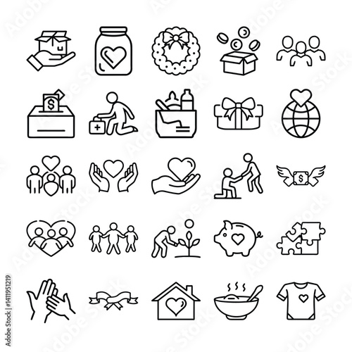 Charity and Volunteer outline set. Vector illustration.Volunteer outline Icon Bundle  Charity Web Icons  Volunteering  Care Icons  Donation Icons Cricut Print 