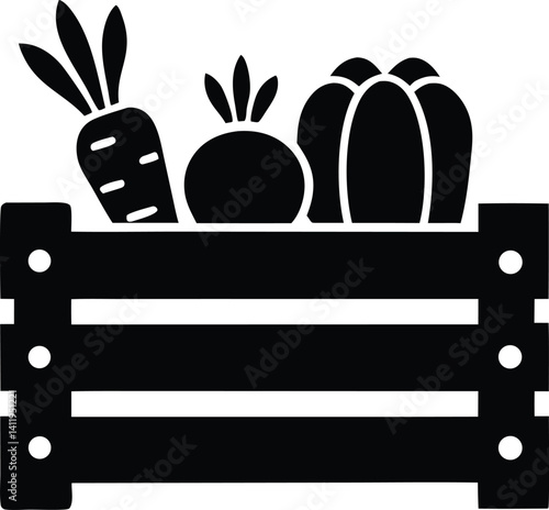 Farmer products icon. vegetable in wooden box Vector icon isolated on white background.