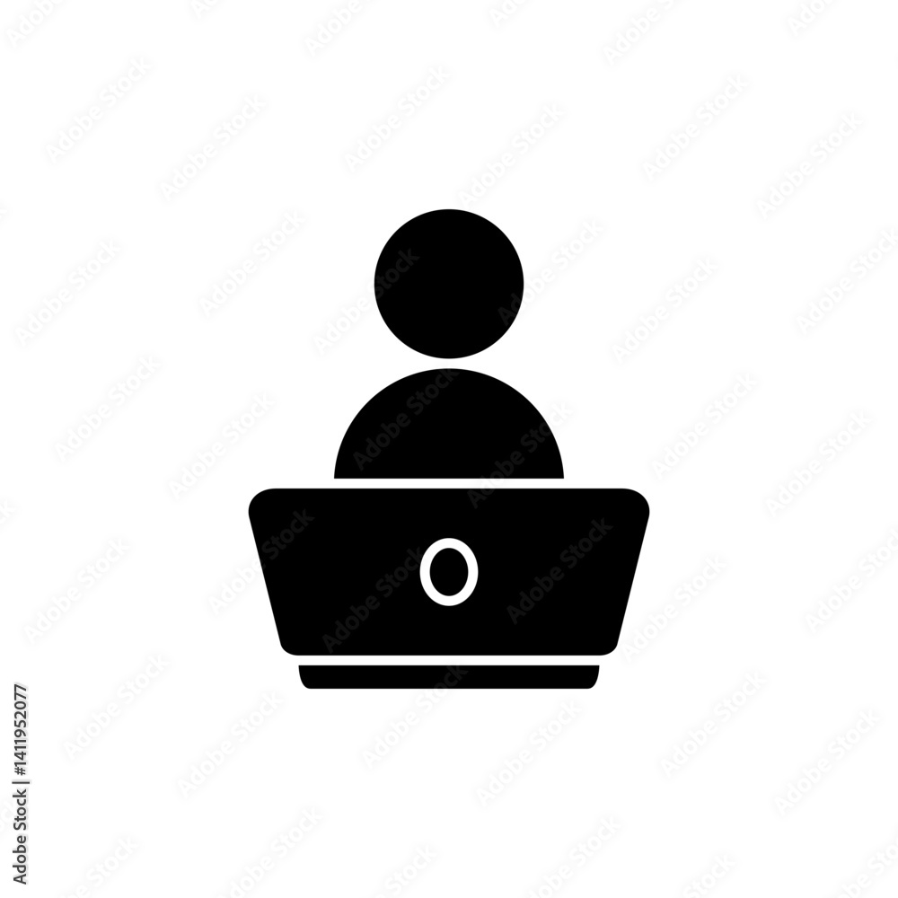online work icon, person working on laptop, simple flat style, illustration, logo sign symbol pictogram template, for ui or ux isolated on white for mobile app, editable online work icon, person working on laptop, simple flat style, illustration, logo sign symbol pictogram template, for ui or ux isolated on white for mobile app, editable