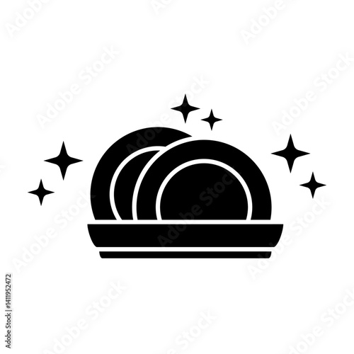 clean dishes icon, stack of shiny dishes, wash kitchen utensils, stack of cutlery, simple flat style, illustration, logo sign symbol pictogram template, for ui or ux isolated on white for mobile app, 