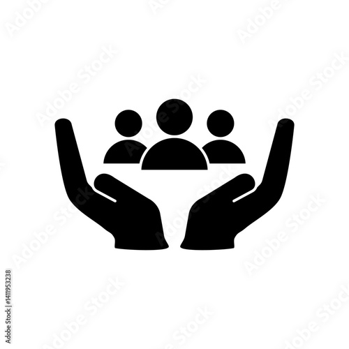 hand icon and group of people, simple flat style, pictogram logo sign symbol vector illustration, isolated on white for mobile app