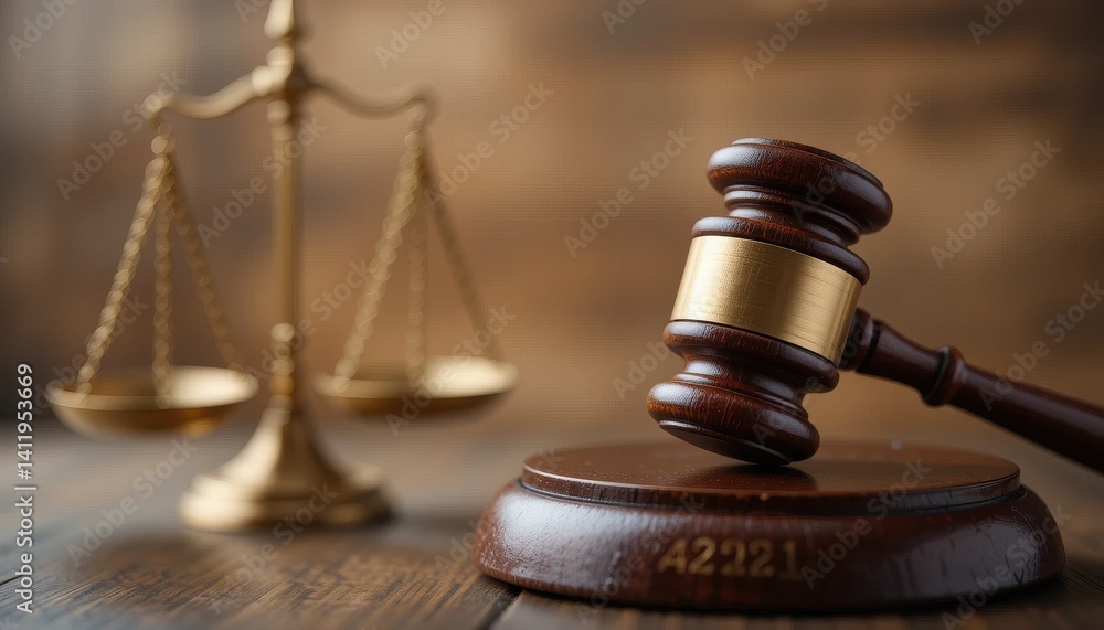 Scales, wooden gavel, sounding block. Scales, wooden gavel, sounding block.