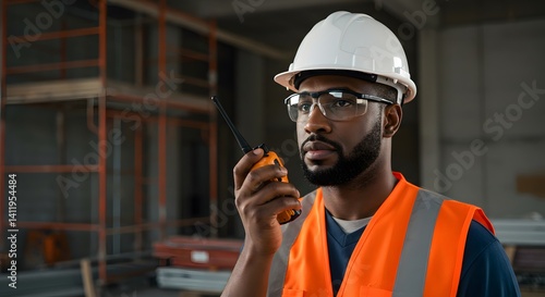 Construction Worker Radio Communication.