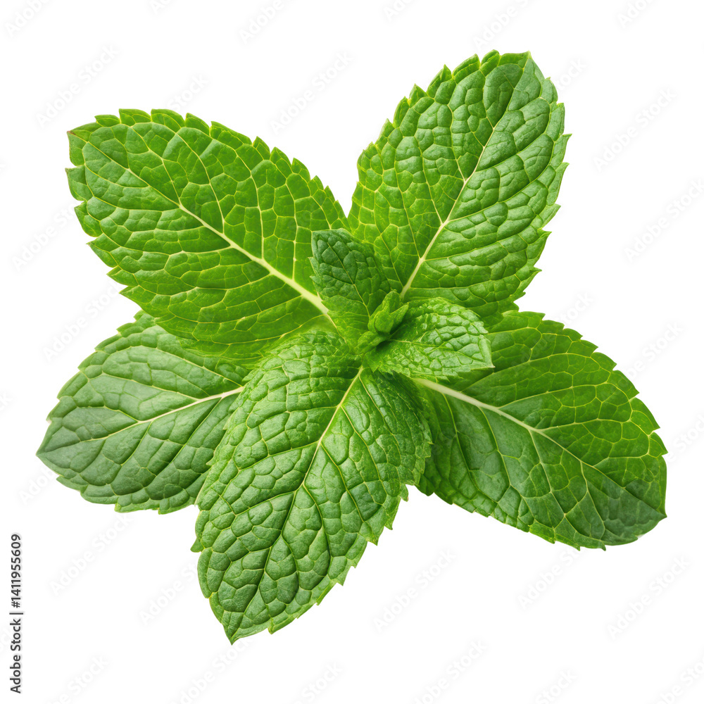 Fresh green mint leaves isolated on transparency background