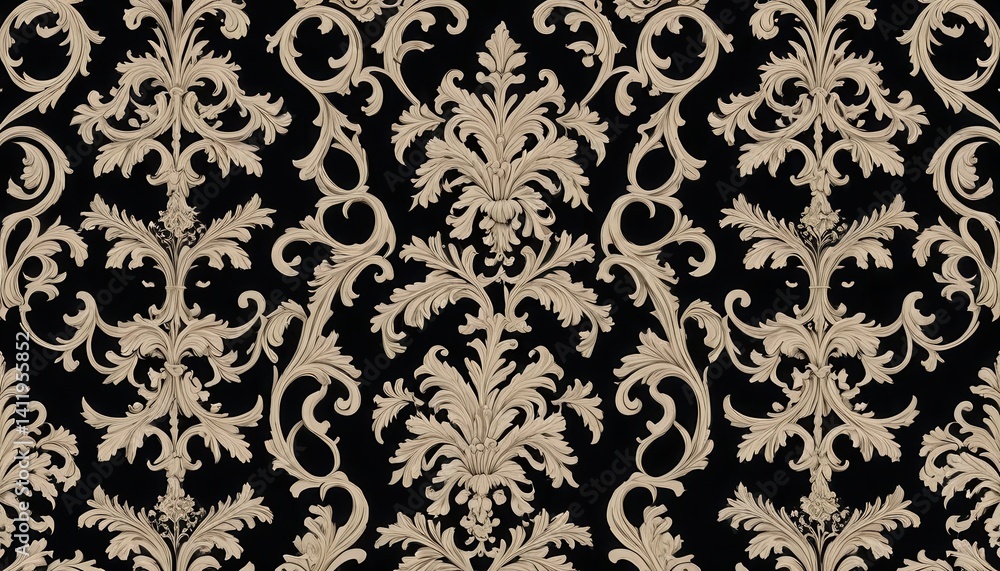 Fototapeta premium The image shows an ornate scrollwork pattern against a dark background.