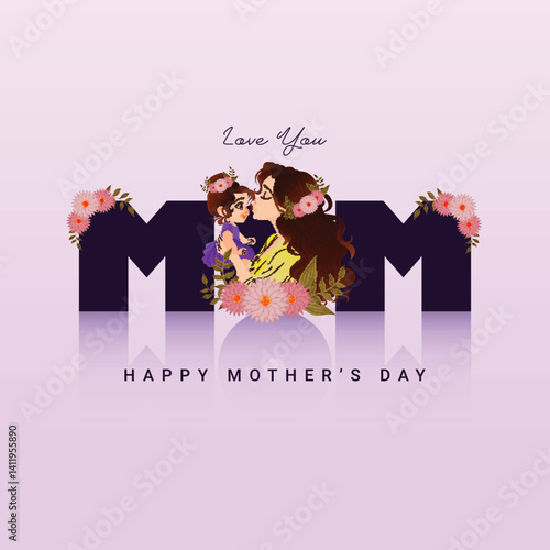 Hand drawn illustration of mother and daughter