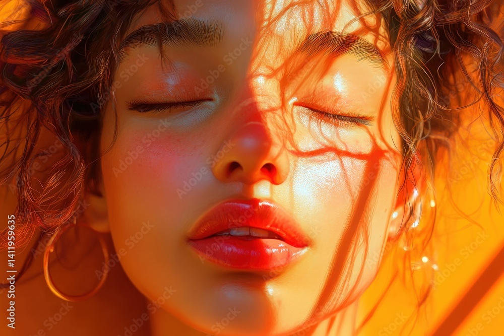 Radiant woman's face illuminated by sunlight. Radiant woman's face illuminated by sunlight.
