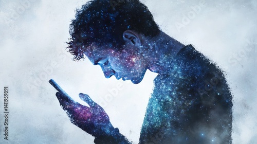 Digital immersion of a person engrossed in their mobile device.