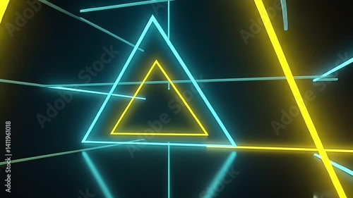 Dynamic neon triangle glowing with vibrant yellow and blue hues, creating a mesmerizing visual effect.