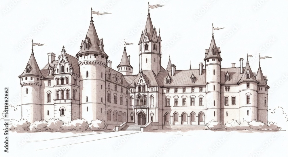 Obraz premium Castle sketch isolated on white background