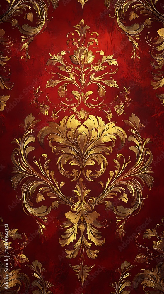 Luxurious Red Mobile Wallpaper Gold Floral & Scroll Patterns on Elegant Red Background | HD Opulent Design Luxurious Red Mobile Wallpaper Gold Floral & Scroll Patterns on Elegant Red Background | HD Opulent Design