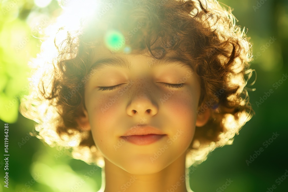 Child's peaceful expression in the sunlight. Child's peaceful expression in the sunlight.