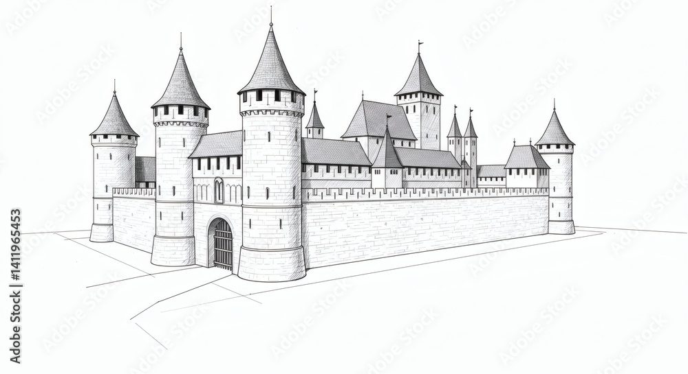 Obraz premium Castle sketch isolated on white background