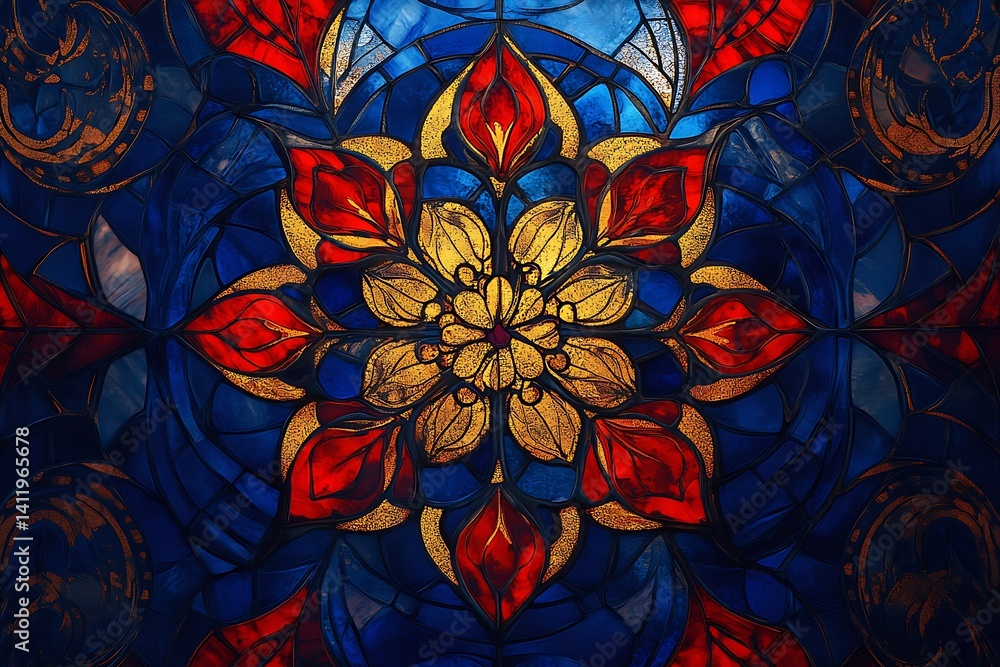 A Stained Glass Design Featuring Ornate Medieval-Style Artwork. A Stained Glass Design Featuring Ornate Medieval-Style Artwork.