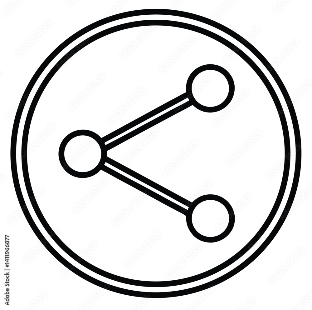 Icon representing sharing, featuring three circles connected by lines within concentric circles. The design is simplistic and outlined in black, symbolizing connectivity and communication. Icon representing sharing, featuring three circles connected by lines within concentric circles. The design is simplistic and outlined in black, symbolizing connectivity and communication.