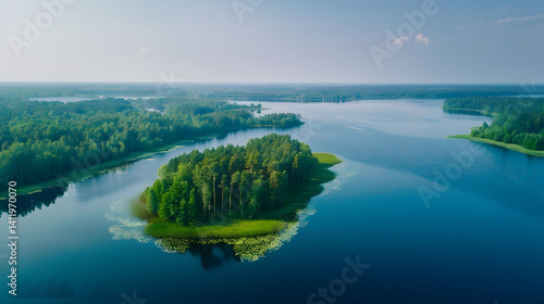 Fototapeta Naklejka Na Ścianę i Meble -  Aerial Landscape Drone Photography of Masuria Lake District for Creative Projects