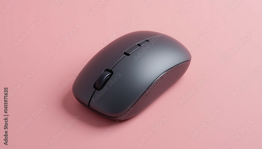 Sleek Dark Gray Wireless Mouse on Pink Background: Minimalist Product Shot Sleek Dark Gray Wireless Mouse on Pink Background: Minimalist Product Shot