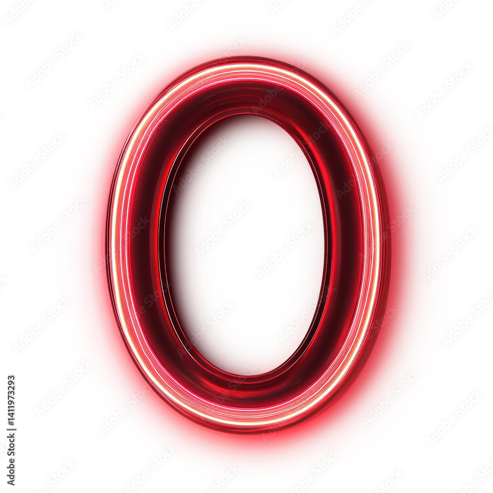 realistic neon light effect in O shape red color isolate on pure white background realistic neon light effect in O shape red color isolate on pure white background