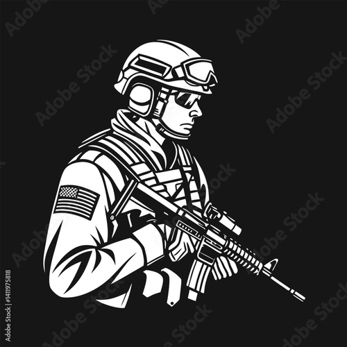 Wallpaper Mural Black and White Vintage Style USA soldier Vector  Torontodigital.ca