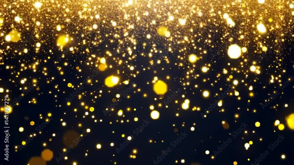 Elegant gold glitter particles falling. A beautiful display of floating glitters perfect for any occasion Elegant gold glitter particles falling. A beautiful display of floating glitters perfect for any occasion