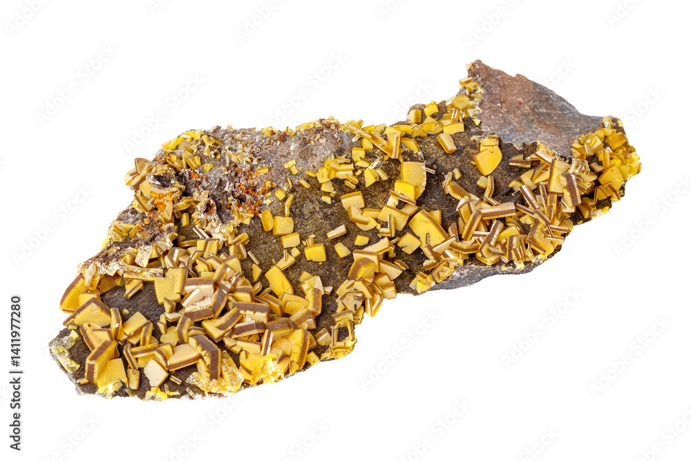 Wulfenite mineral stone on a white background close up