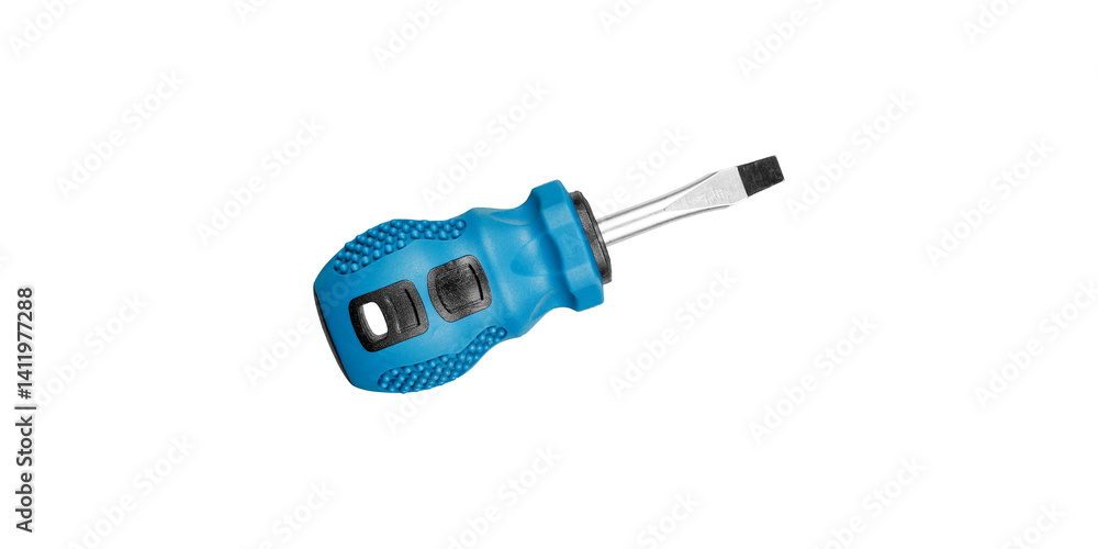 flathead screwdrivers blue color on isolated white background close-up