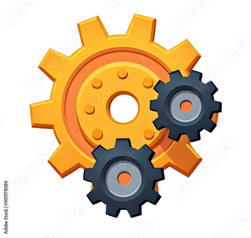 Machinery operation gears clipart graphic for industrial applications in a modern environment,cut out, isolated, transparent background