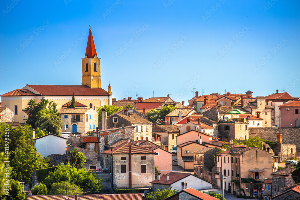 Istria, Croatia. Old stone town of Brtonigla on green hill view