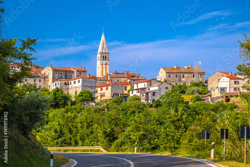 Obraz na płótnie Istria, Croatia. Old stone town of Buje tower and rooftops view, w salonie